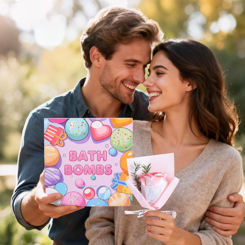 Aromatherapy Bath Bombs Rose Gift for Women Home Spa Valentines Day Gifts, 6pcs Bath Additive Handmade Bubble Bath Fizzes Rich in Essential Oils Self Care, Gifts for Mother Father Day, Perfect for Wife, Girlfriend, Sisters on Birthday, Anniversary, Travel