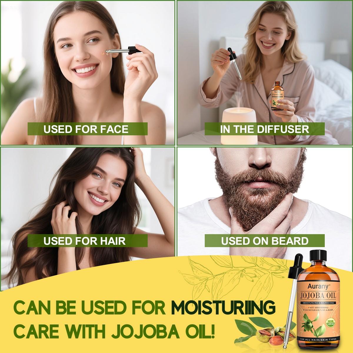 Jojoba Oil Essential Oil for Skin, Premium Grade Carrier Oil,Essential Oil For Moisturize and Relieve Dry Skin,Natural Cold Pressed Oil ,Suitable For Face,Hair,Nail and Body,Essential Oils for Diffusers for Home-100ML