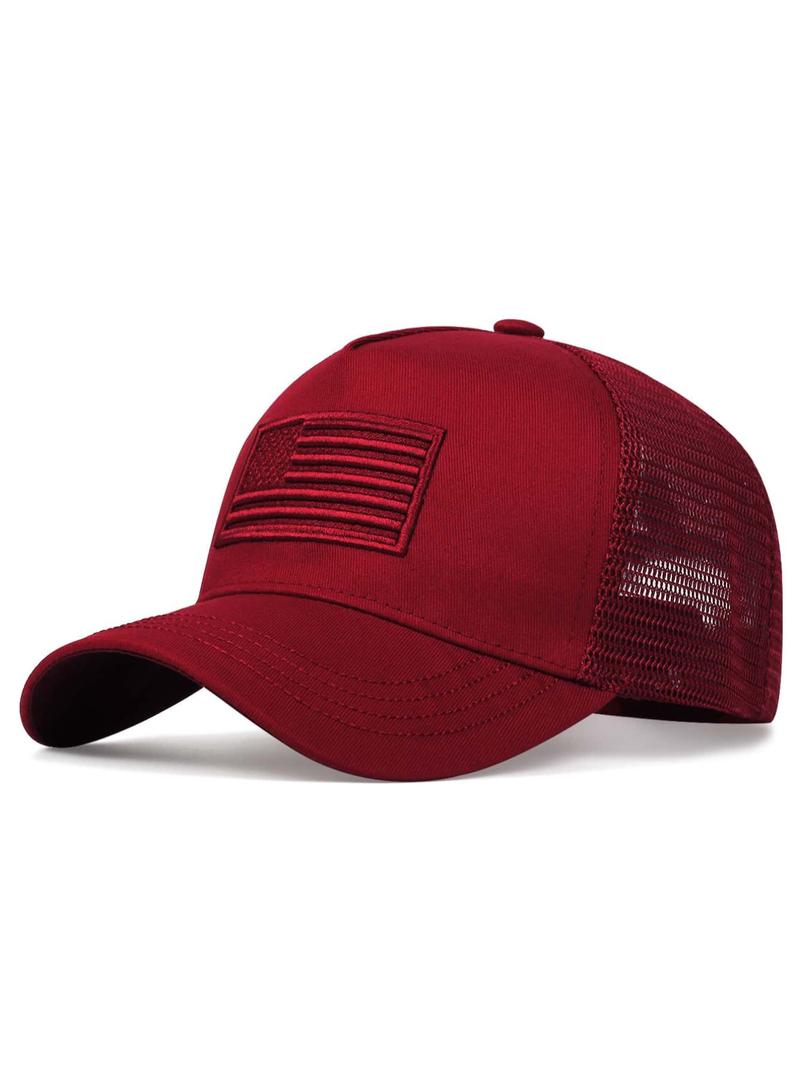 Casual Contrast Mesh Classic Baseball Cap With Adjustable Strap, Flag Patch Decor, Outdoor Sports Hat for Men and Women, Daily Use