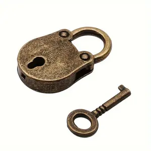 Vintage Mini Padlock Set, Antique Copper Plated Key Lock, Luggage Box & Jewelry Chest, Home Hardware Decoration, 1set Metal Accessory