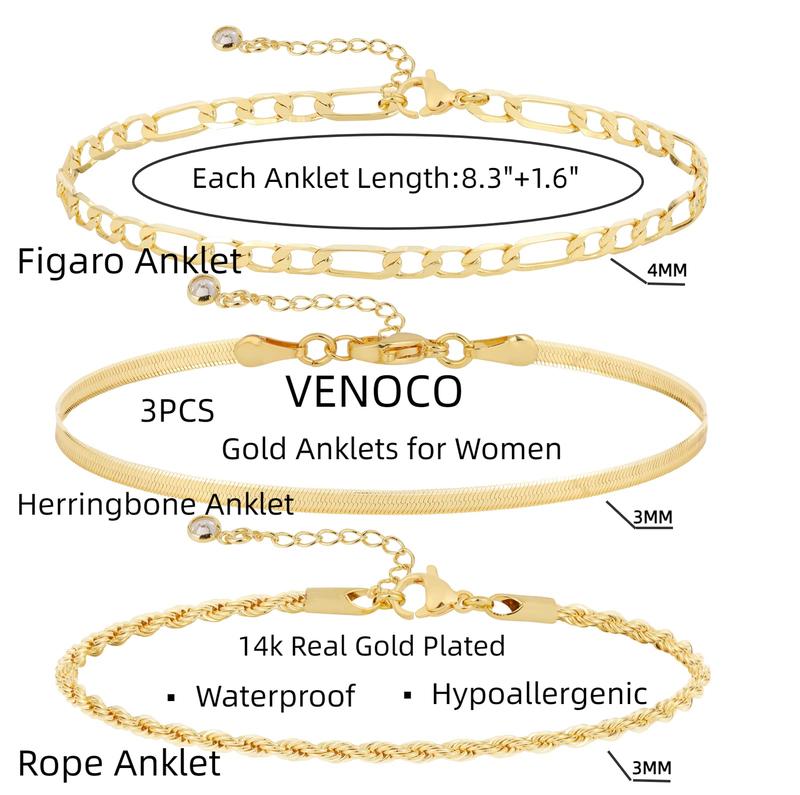 Layered Ankle Bracelets for Women Layering Anklets Set Bracelet 14k Gold Plated CZ Rhinestone Chain Anklet Bracelets Dainty figaro herringbone twisted rope anklet Women Beach Foot Jewelry Gifts
