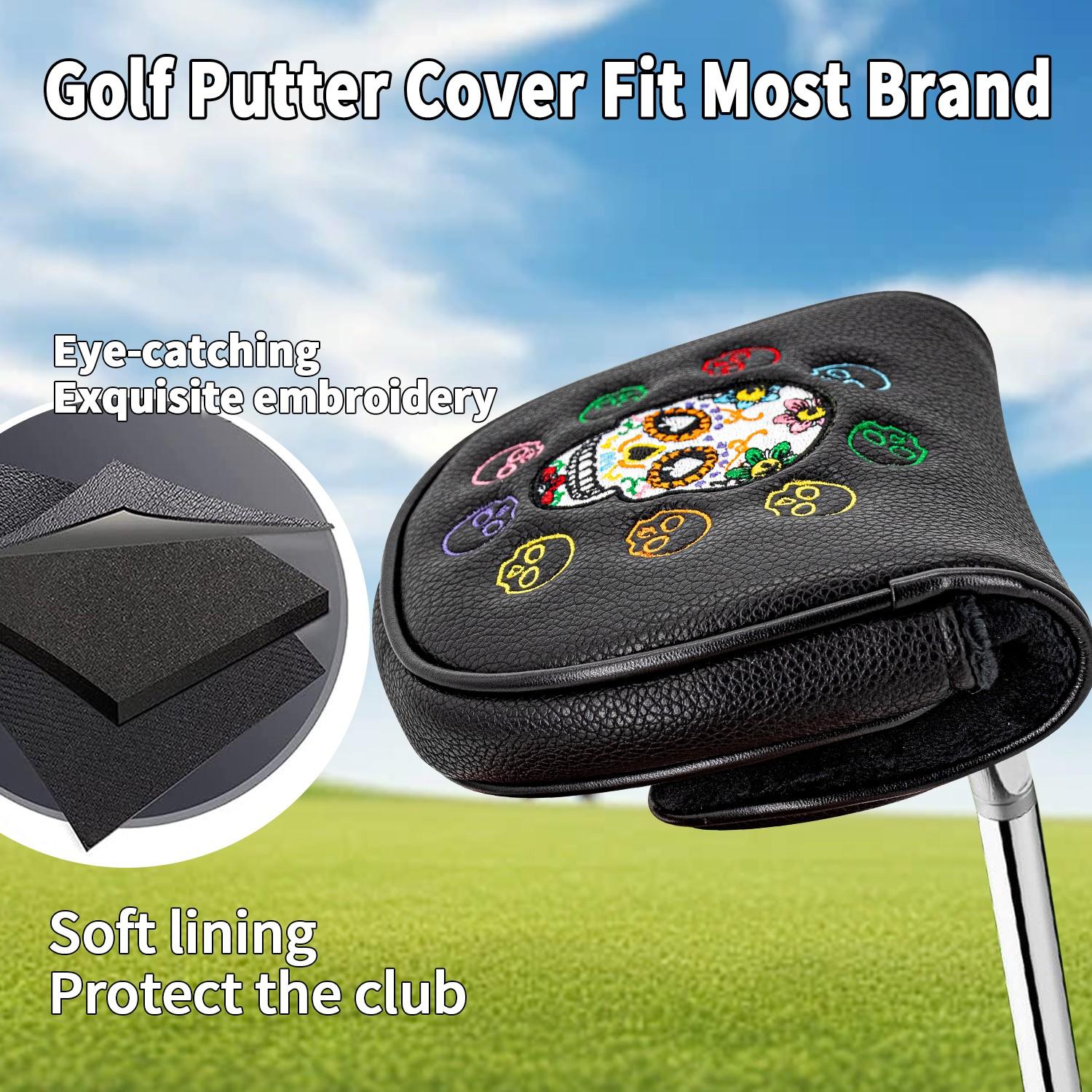 Comedy Skull Golf Putter Head Cover, Half-Moon Mallet Protector, Durable Soft Lining, Unique Spade Eye Design, Ideal Gift for Golf Fans