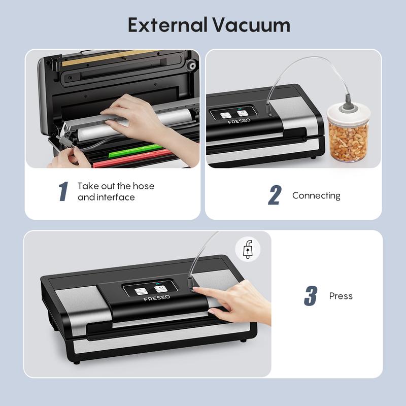 FRESKO AutoMax V8 Heavy Duty Vacuum Sealer Machine, Automatic Food Saver with Dry & Moist Modes, Built-in Cutter & Bag Storage, Includes Bags & Rolls
