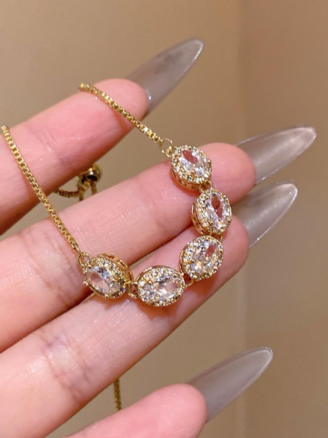 Elegant Zirconia Bracelet for Women, Adjustable Drawstring Design, Perfect for Daily Commute & Date, Stylish Accessory