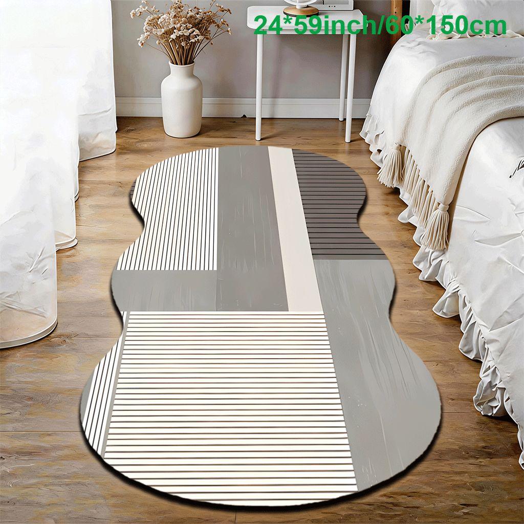 2D Flat velvet irregular shape carpet with gray and white geometric patchwork line pattern, machine washable and non-slip design, suitable for bedrooms/rooms, all seasons of spring, summer, autumn and winter, as well as Valentine's Day, Christmas and Than