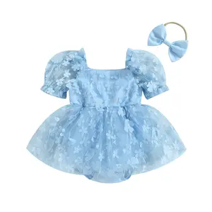Meihuida Newborn Baby Girl Boho Outfits Infant Lace Tulle Ruffle Bubble Romper Dress Jumpsuit Bodysuit Photoshoot Clothes