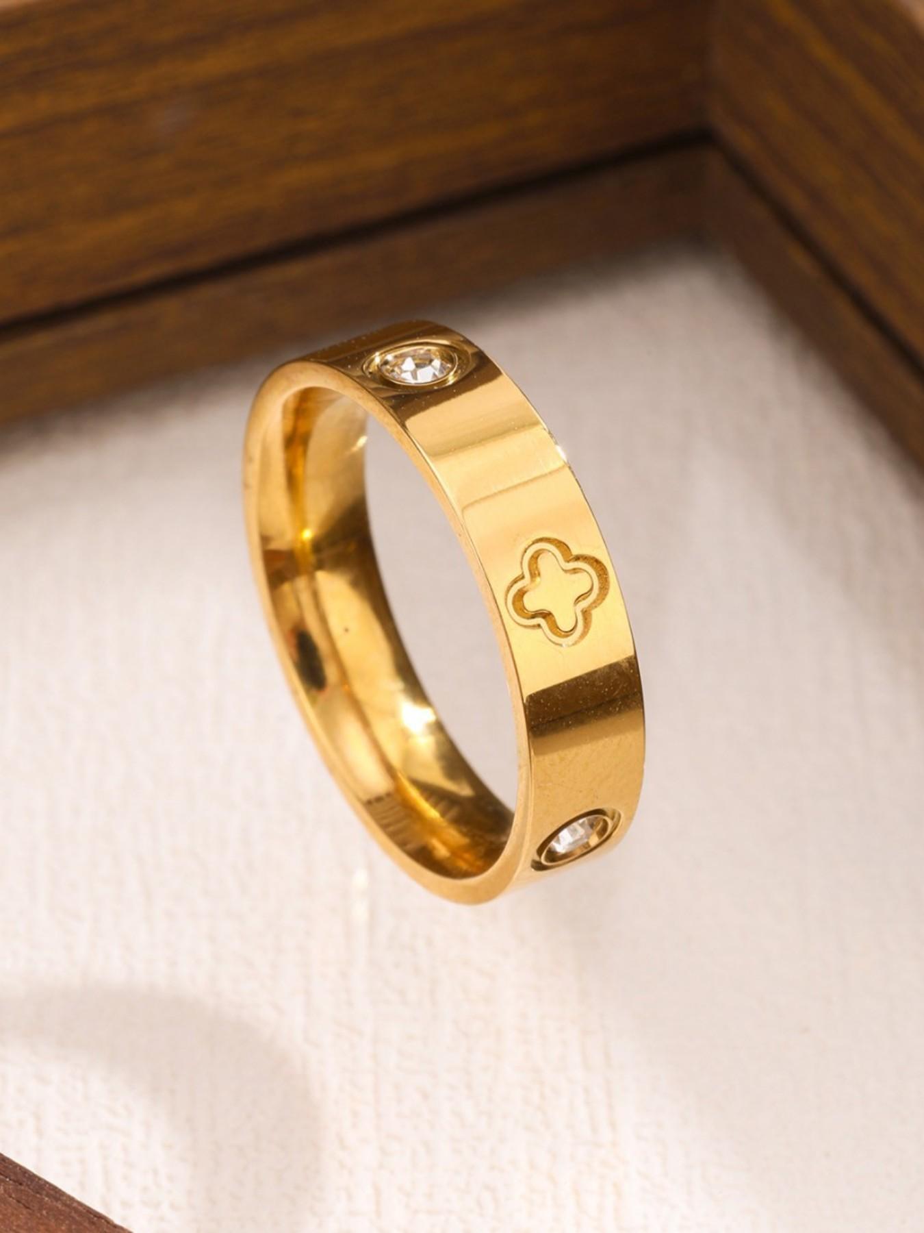 Fashion Luxury Four-Leaf Clover Diamond Titanium Steel Ring, Wedding Promise Rings, Colorfast Design, Stylish Finger Ring for Women, Elegant Jewelry Accessory