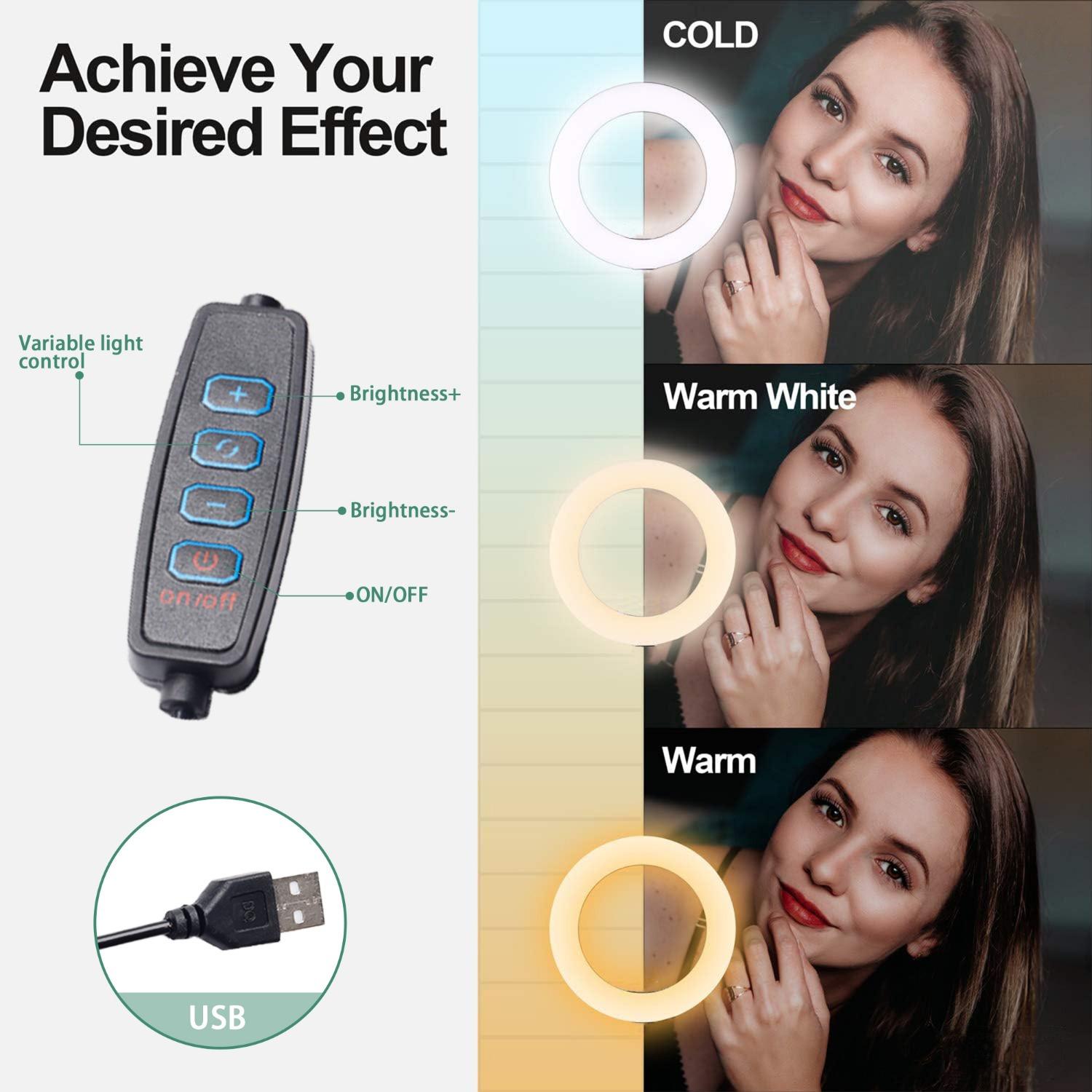 10"Ring Light with Stand,Video Light Tripod for Phone ,with 43.3"Tripod/2 Phone Clips/1 USB Ports,2600K-6500K Color Temperature,for Barber Makeup Tattoo TikTok Video Recording Vlog#springbreak