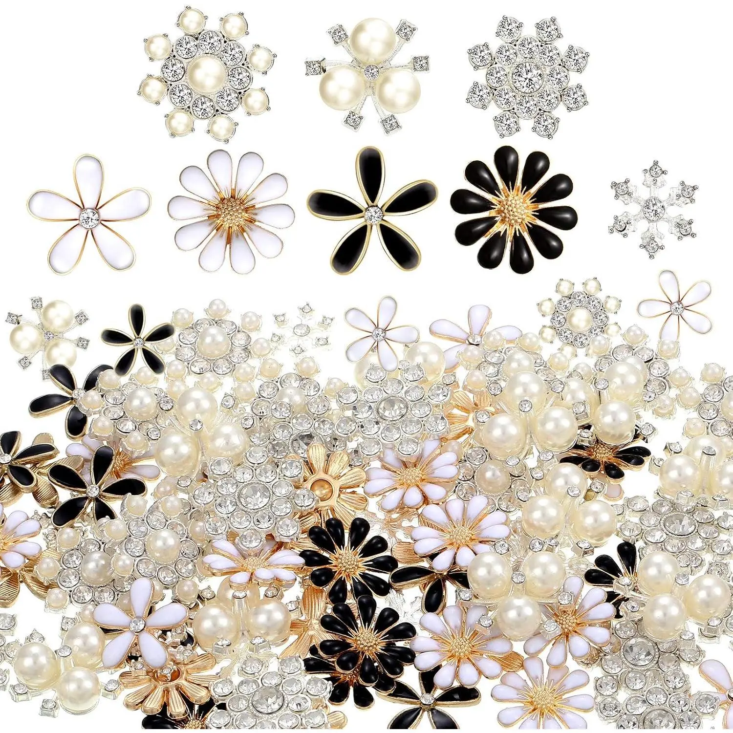 80 count Rhinestone Buttons Embellishments Buttons Faux  Button Flat  Flower Rhinestone Button for  Making DIY Craft Wedding Party  Decor Hair Accessory(Classic Style)