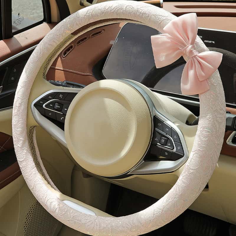 Elegant Black Lace Steering Wheel Cover with Large Bow-Knot, Cute Floral Car Accessory for Women, Non-Slip Comfortable Grip, Universal 14-15 Inch Fit for Full Protection, Car Accessories, Accessories For Car