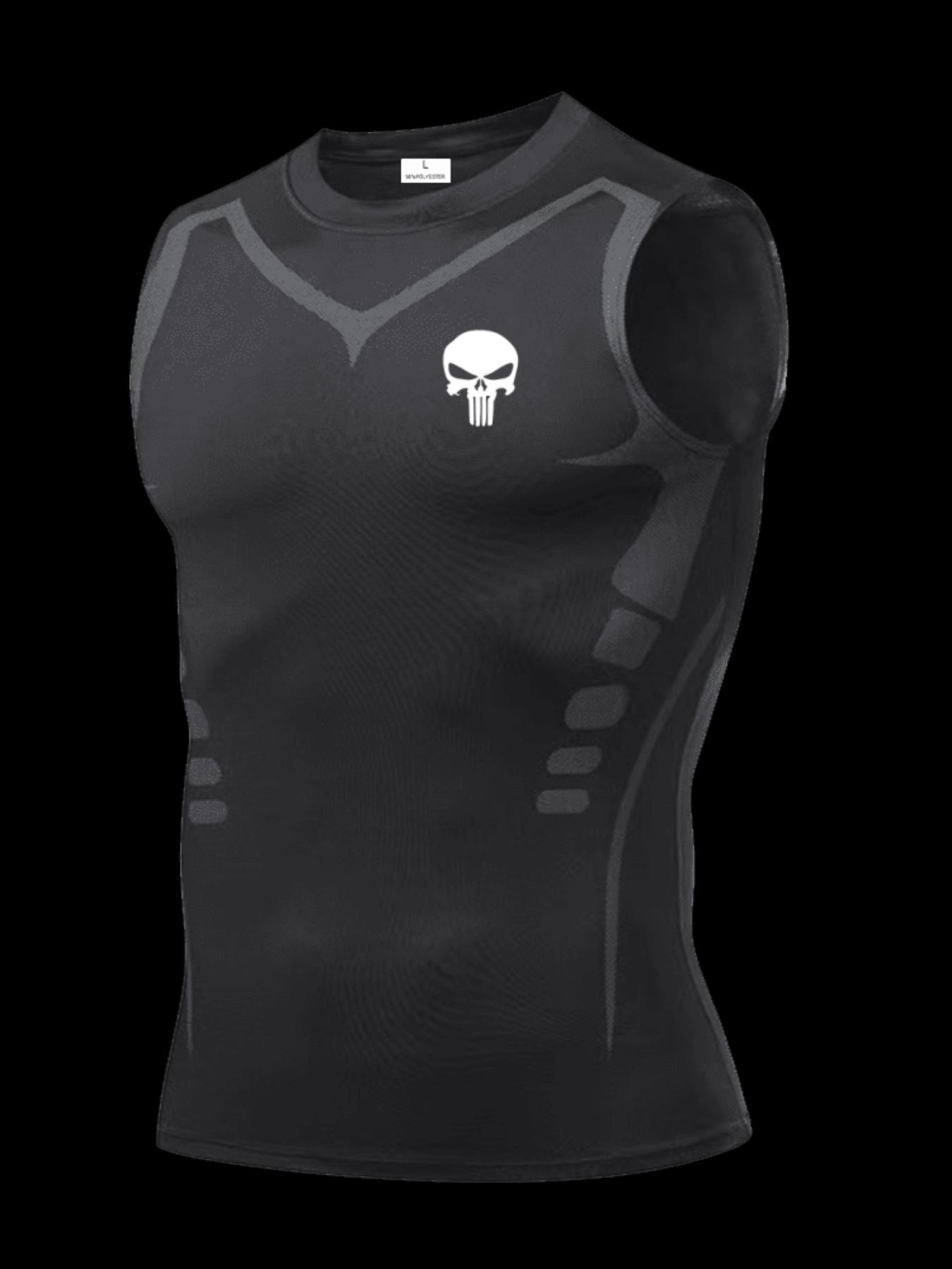 Men's Short Sleeve Sporty Tee, Quick-Dry Breathable Skull Print, High Elasticity, Lightweight, Ideal for Gym, Running, Boxing, Casual Wear