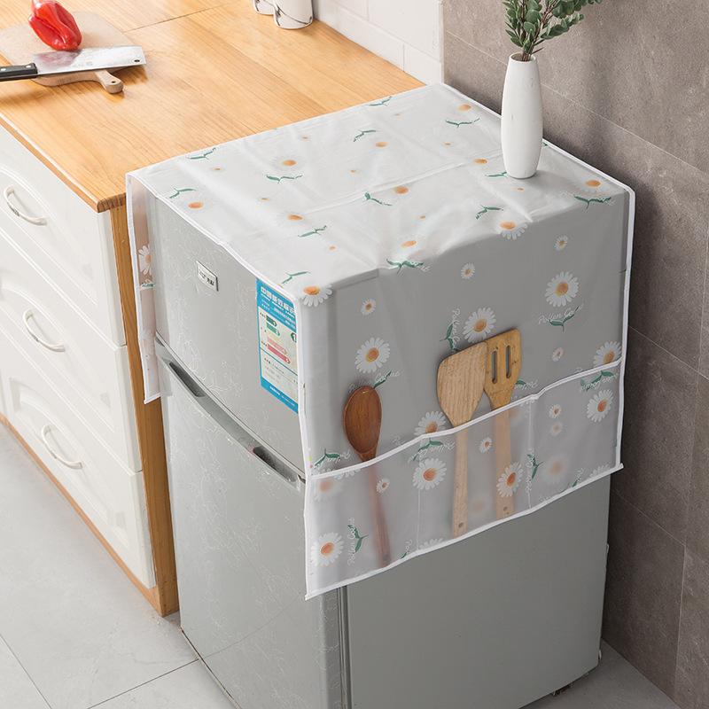 Daisy Print Refrigerator Dustproof Cover with Storage Pockets Multi Functional Waterproof Fridge Top Protector Household Kitchen Appliance Dust Proof Cover 1 Pack