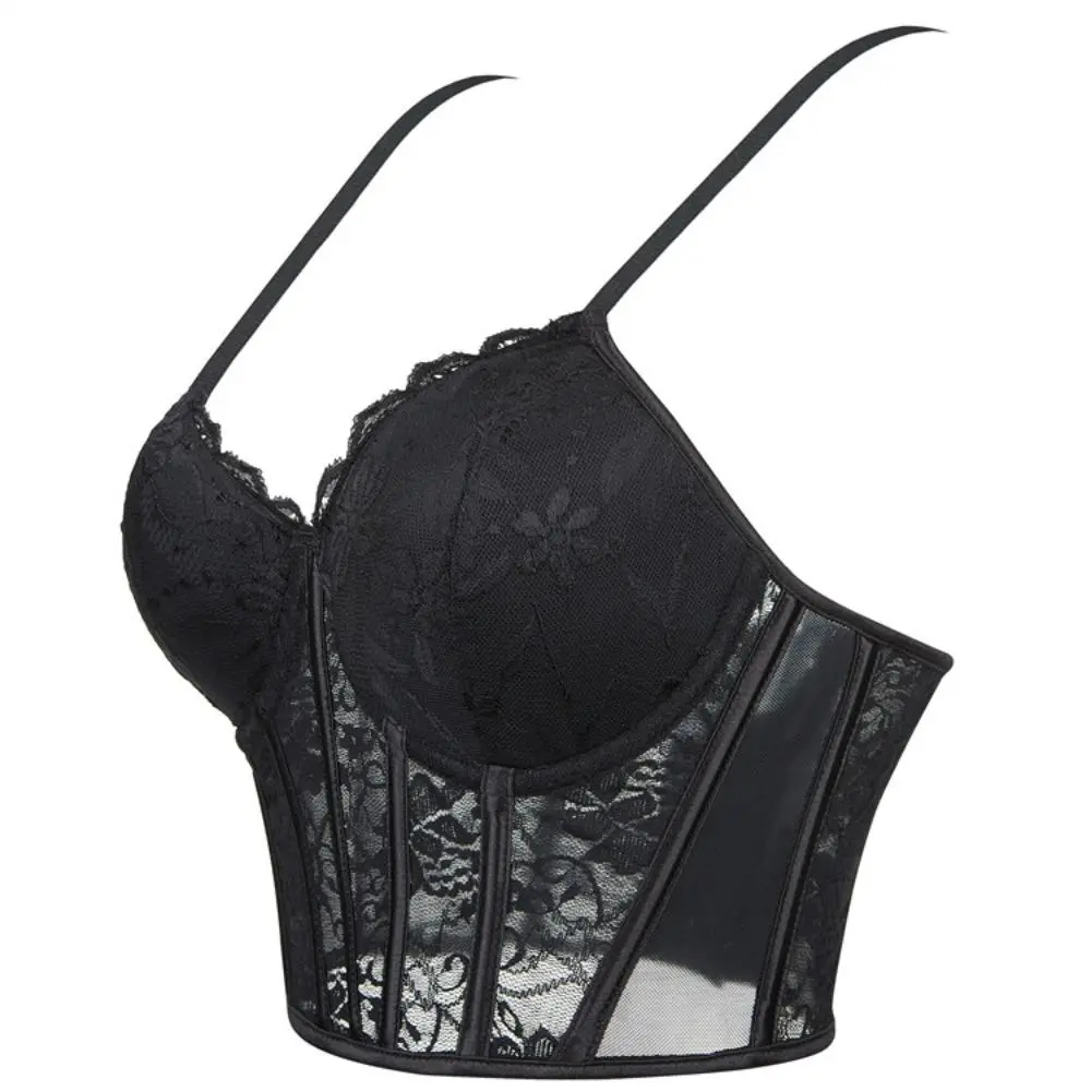 Sexy Black Semi Transparent Bra Mesh Push Up Bralet Women's Tube Top Corset Bustier Vest Club Party Crop Top Elegant Lingerie
