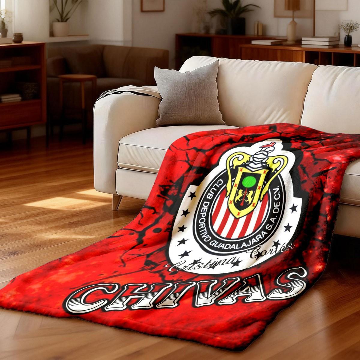 Guadalajara Chivas Team Logo Knitting Flannel Throw Blanket - Lightweight, Cozy, Soft, Warm Home Decor - Modern Tropical Room/House Decor for Bed, Sofa - Spring Gift, Room Decor, Neutral