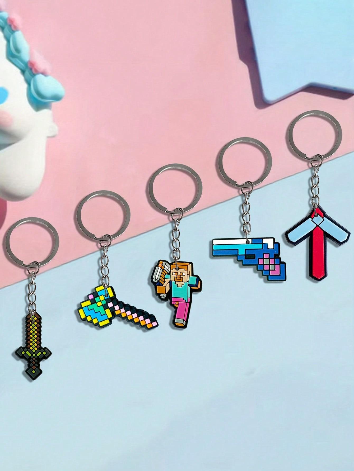 10pcs Pixel War Theme Birthday Party Gifts Soft Silicone Keychains, Steve Alex Creeper Characters, Backpack Pencil Case DIY Accessories