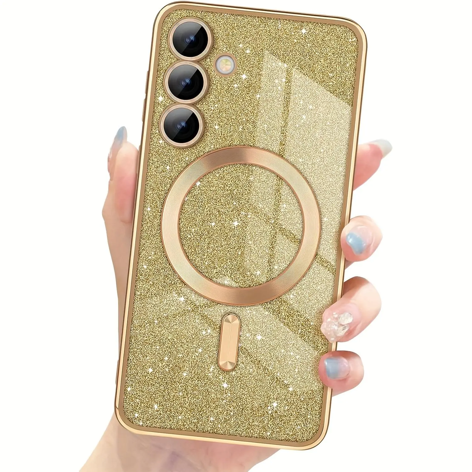 Samsung Phone Case: Compatible with Galaxy A55 5G, A56 5G, A15 5G 4G, A16 5G, A35 5G / Magnetic Sparkle Glitter Case Cover / Plated Soft TPU Full Camera Lens Protector for Gifts