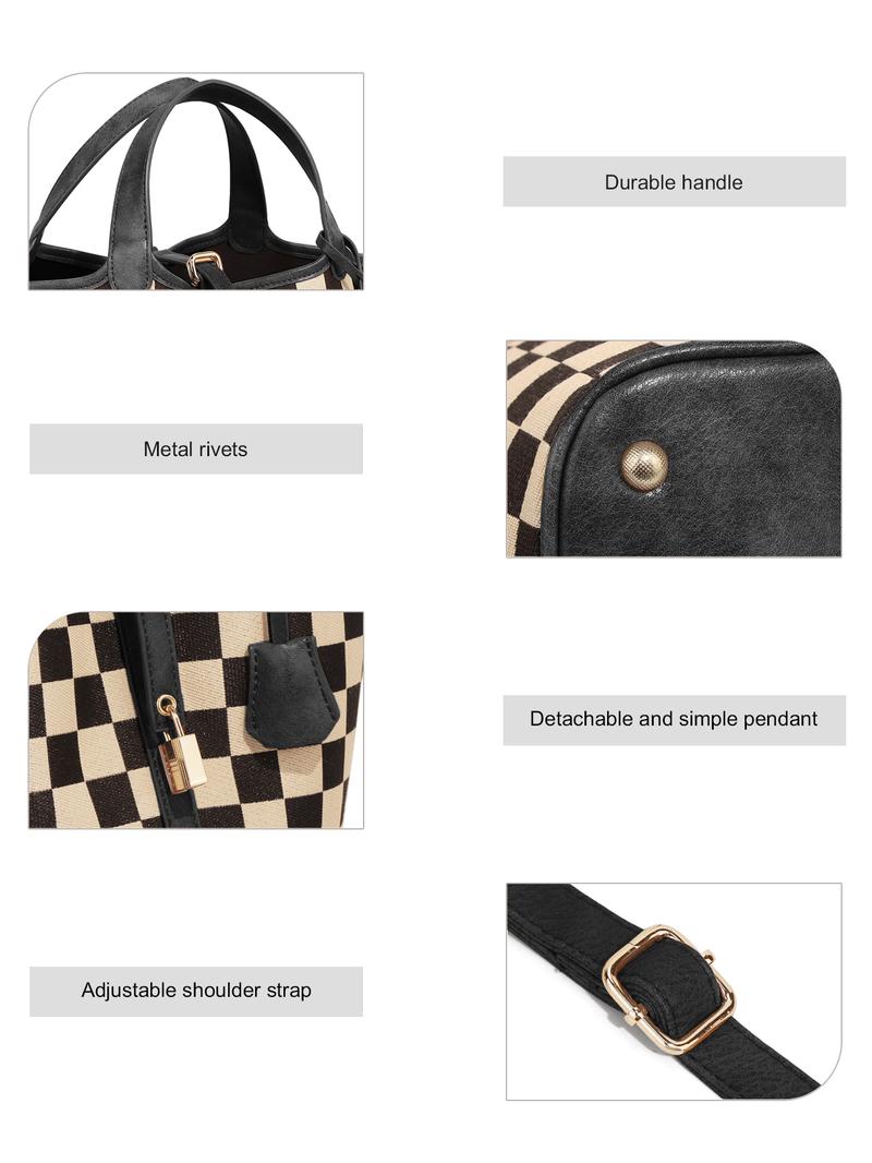 Women's Plaid Checkered Crossbody Bag, Polyester Bucket Bag for Women, Vegetable Basket Shape Satchel with Top Handle Bags - Stylish, Multi-Functional, Lightweight And Casual Adjustable Purse Handbags to Shopping bag and Holidays Gift, Suitable For Work