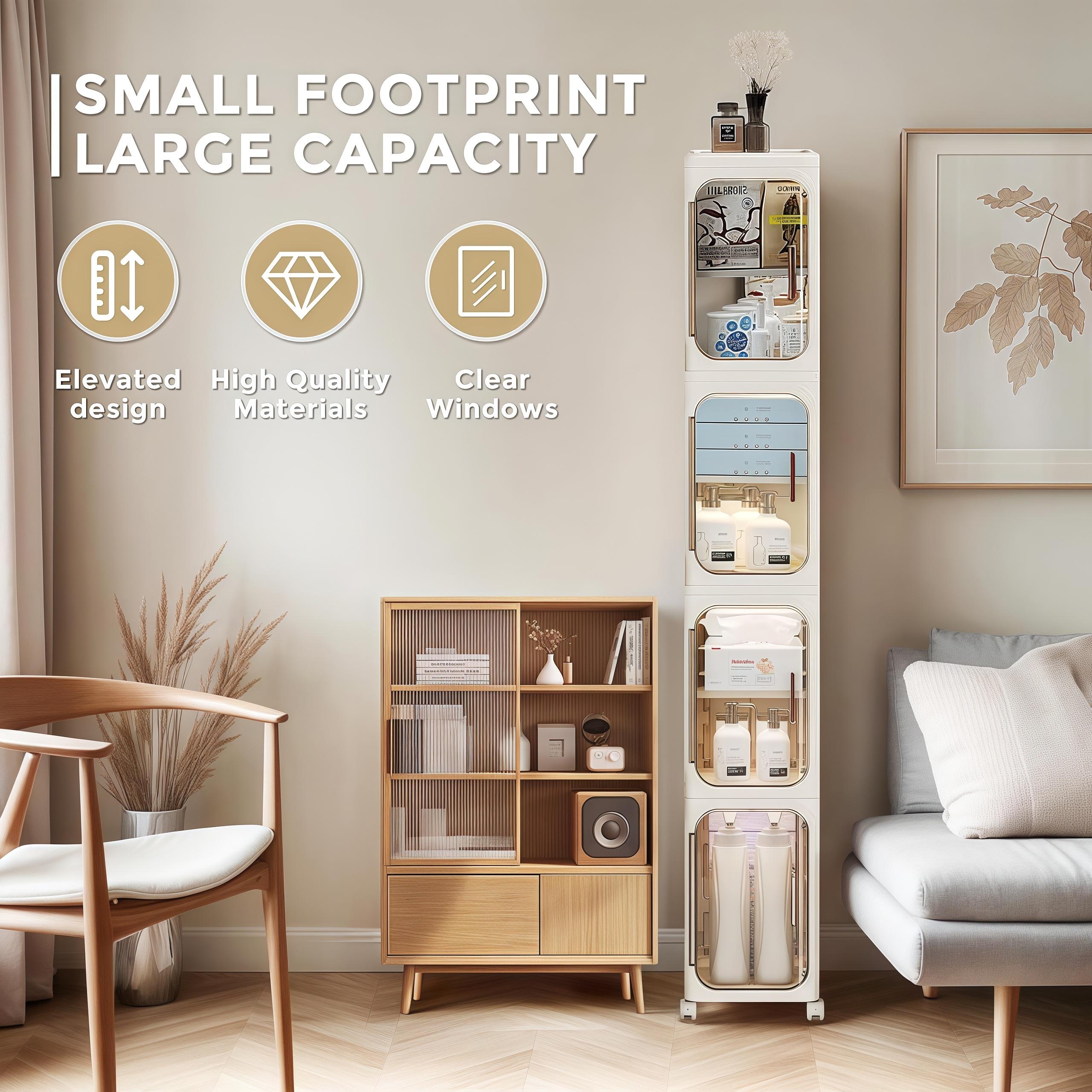 UFORU Narrow Storage Cabinet with Doors Space-Saving Magic! Storage Kitchen Cabinet with Adjustable Shelf Cabinet