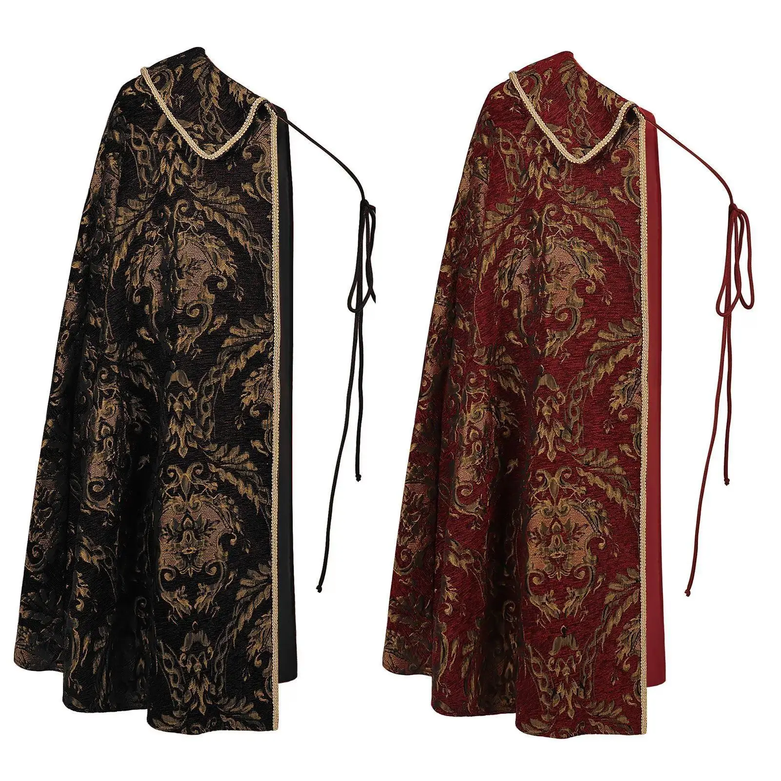 Cape Tudor Elizabeth Costume Pirate Colonial Red And Gold Brocade Jerkin Cloak Halloween Costume Accessories