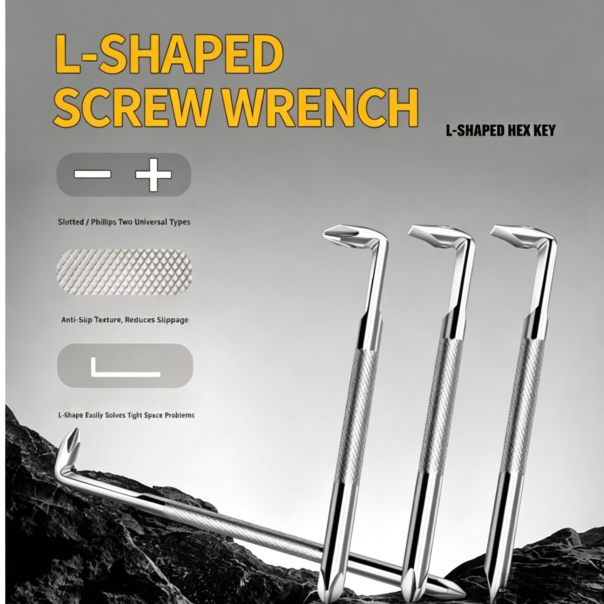 4PCS Offset L Screwdriver Tool, 90 Degree Right Angle Double End Phillips & Slotted Screwdriver Bits for Tight Hard-to-Reach Areas