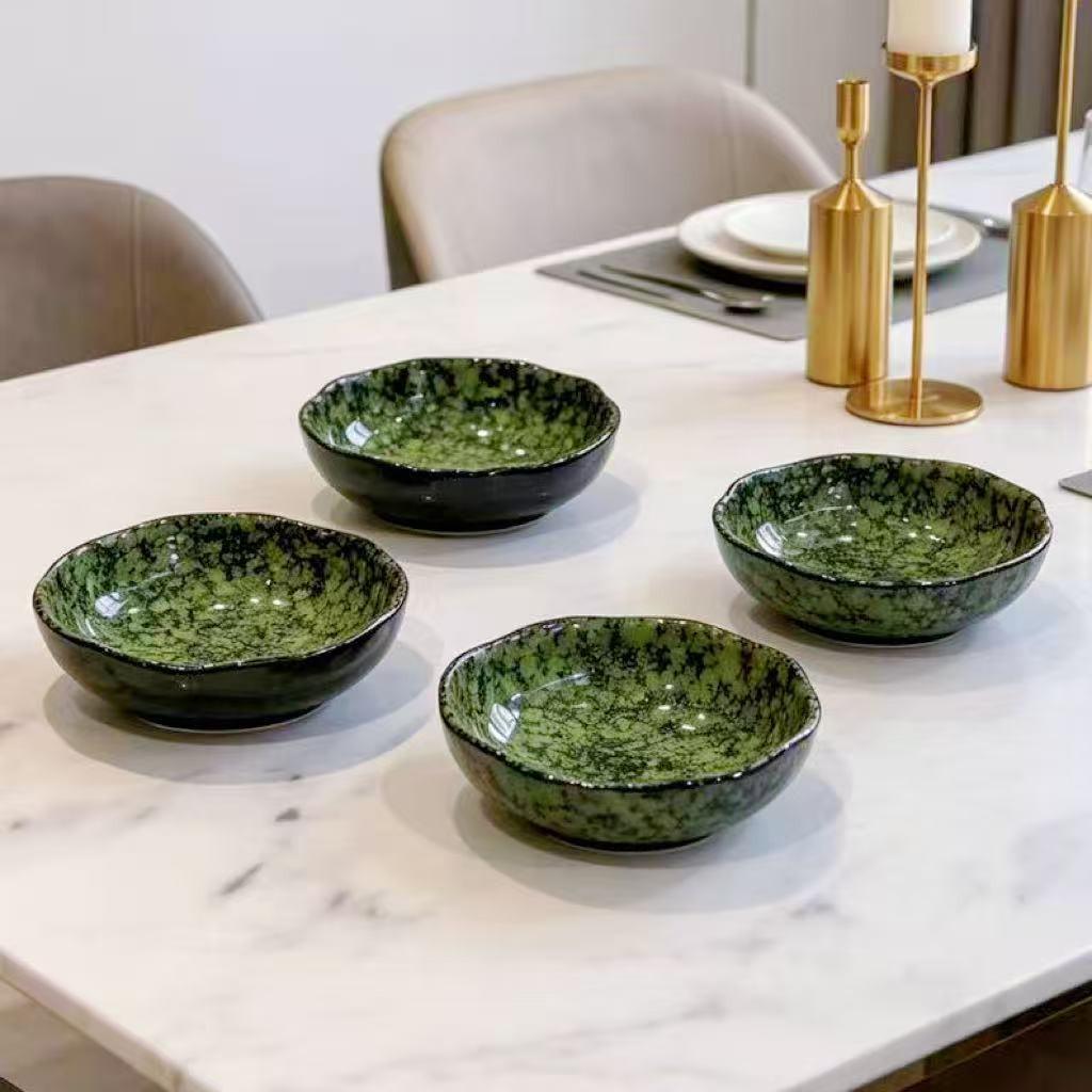 2pcs Vintage Ink Ceramic Appetizer Dishes, Elegant Matte Dinnerware, Home Crystal Dip Plates, Restaurant Condiment Bowls, Ideal for BBQ, Picnic, Daily Use