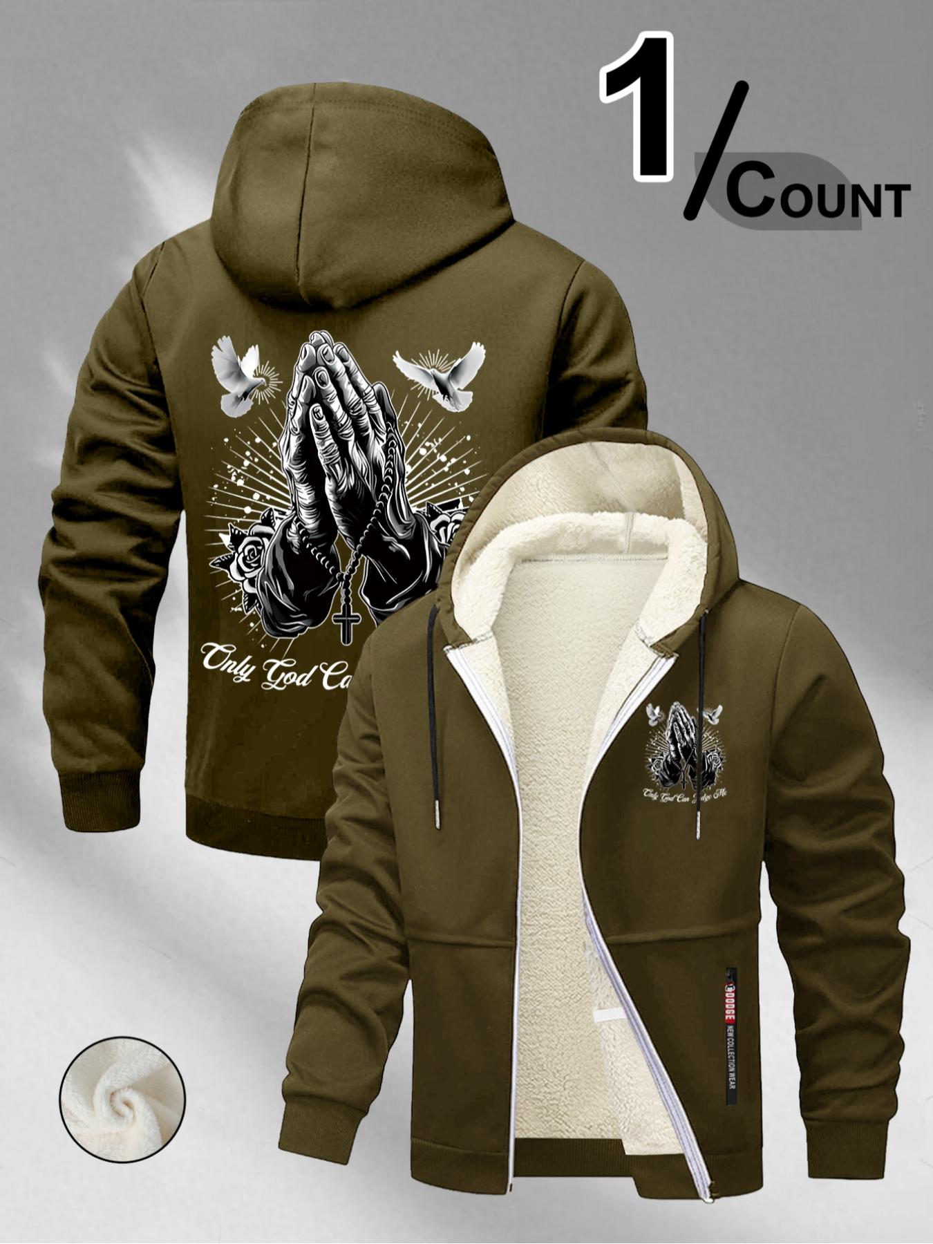 Trendy Religious Hoodie with 'only God Can Judge Me' Print, Casual Fitted Design, Winter Cartoon Pattern, Streetwear Style, Long Sleeve