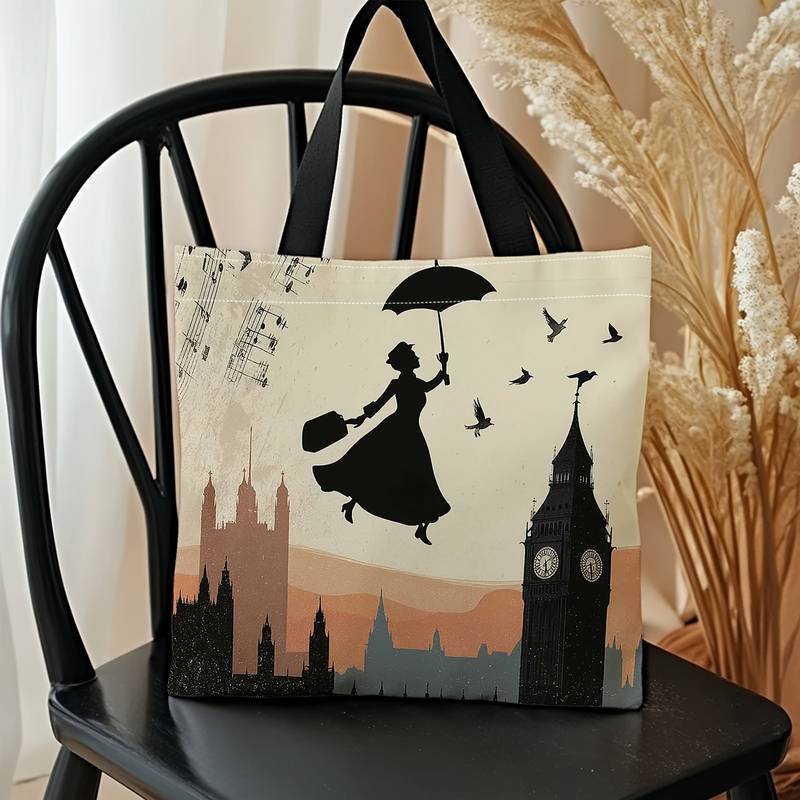 Printed Backpack with Umbrella, Bird, Cityscape Design, Durable Large Capacity, Ideal for Commuting, Parties, Beach Shopping, Travel, Daily Use