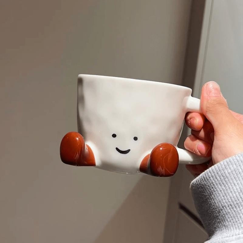 Adorable "Caramel Little Feet" Ceramic Mug — Stylish & Light Luxury Coffee Cup | Underglaze Cartoon Mug — Perfect for the Office, Breakfast, or as a Water Cup