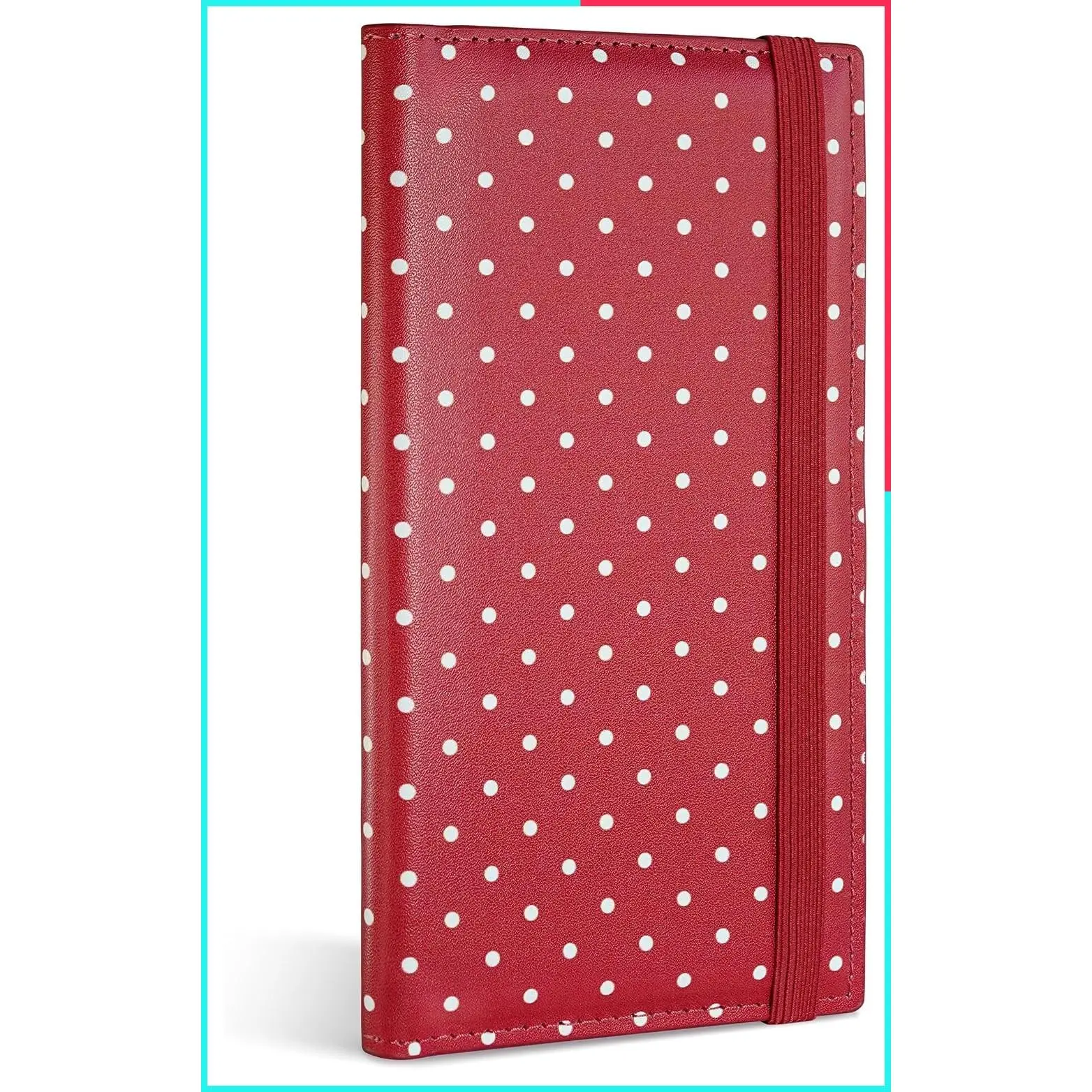 Polka Red Personal Checkbook Cover with Pen Holder & Built-in Clear Plastic Divider for Duplicate Checks
