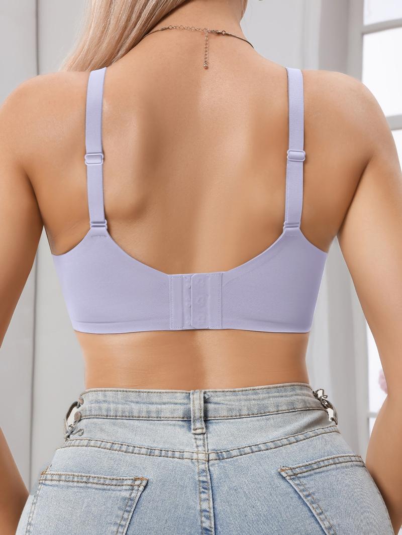 Women's Wireless Jelly Bra, Deep V Design, Medium Support, Three-Quarter Cup, Casual Fitted Lined Underwear, All Seasons