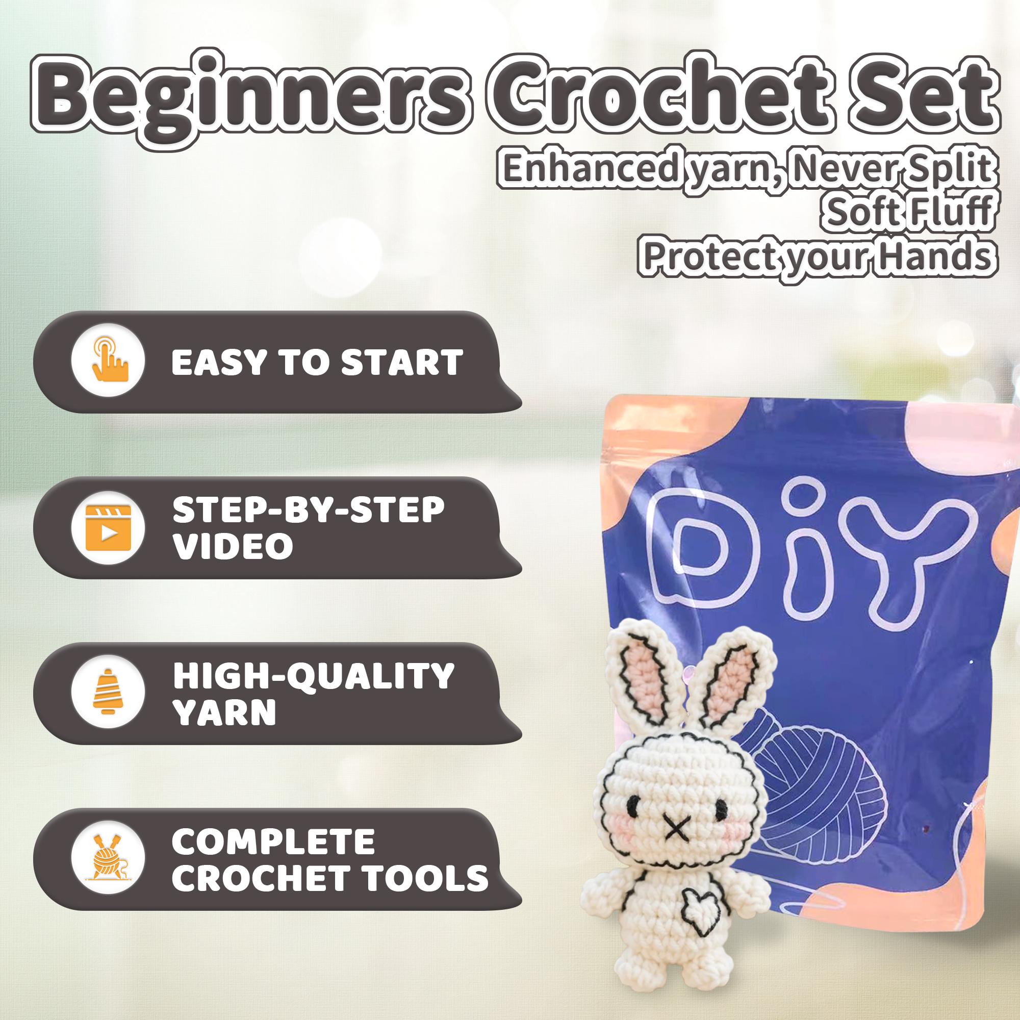 Floral Rabbit Amigurumi Crochet Set, Complete Set with Hook, Instructions Manual, Detailed Tutorial Videos, Random Accessory Colors