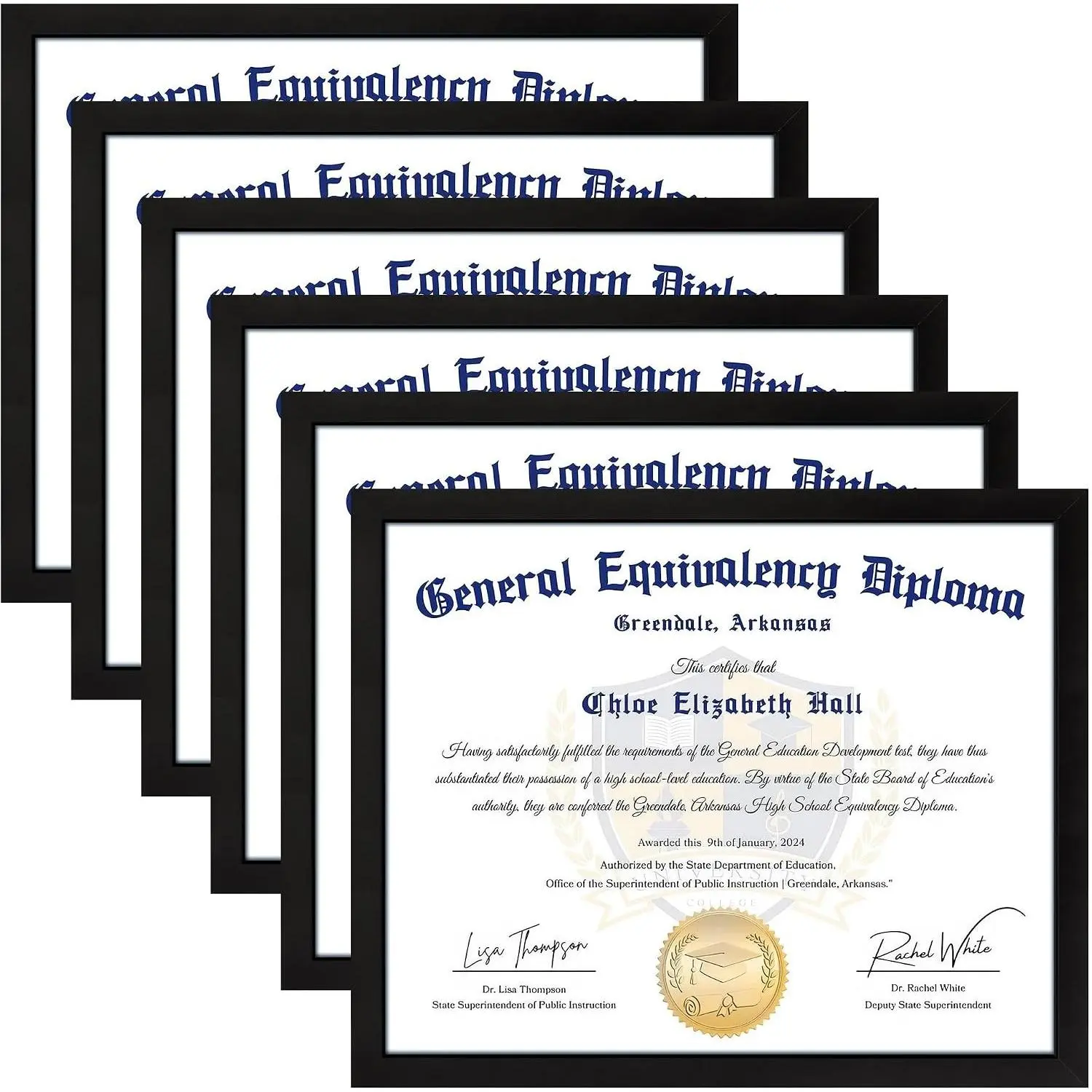 8.5x11 Diploma Frame, 6 Pack Black Picture Frames with Clear Plexiglass, Certificate Frames for Wall Display, Document Frame, High School Diploma Frame