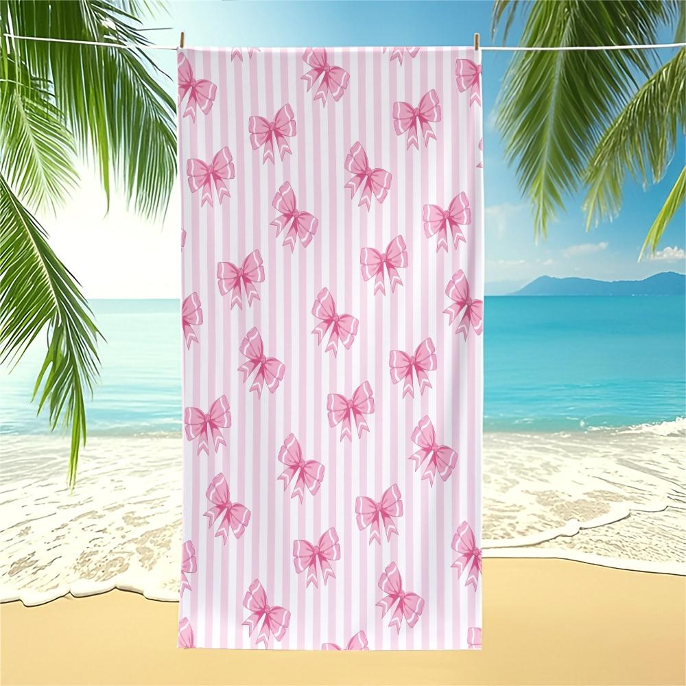 Bow Series Cute Romantic Sweet Sand Free Beach Towel, for Beach, SPA, Hot Spring, Pool, Picnic, Camping, Gym and Yoga, Absorbent, Fast Drying, Lightweight and Portable, Housewarming Birthday Valentine's Day Christmas Gift