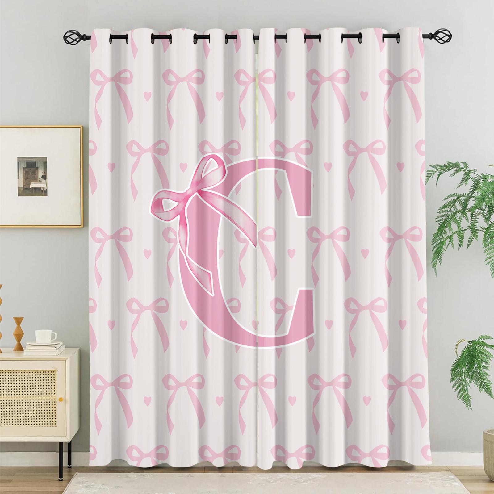 2Pcs Letter Printed Curtains, Pink Princess Style Home Decor, Soft Polyester Fabric, Blackout and Heat Insulation, with Metal Grommets, Ideal for Girls' Bedroom, Dorm and Living Room, Aesthetic Girly Decoration
