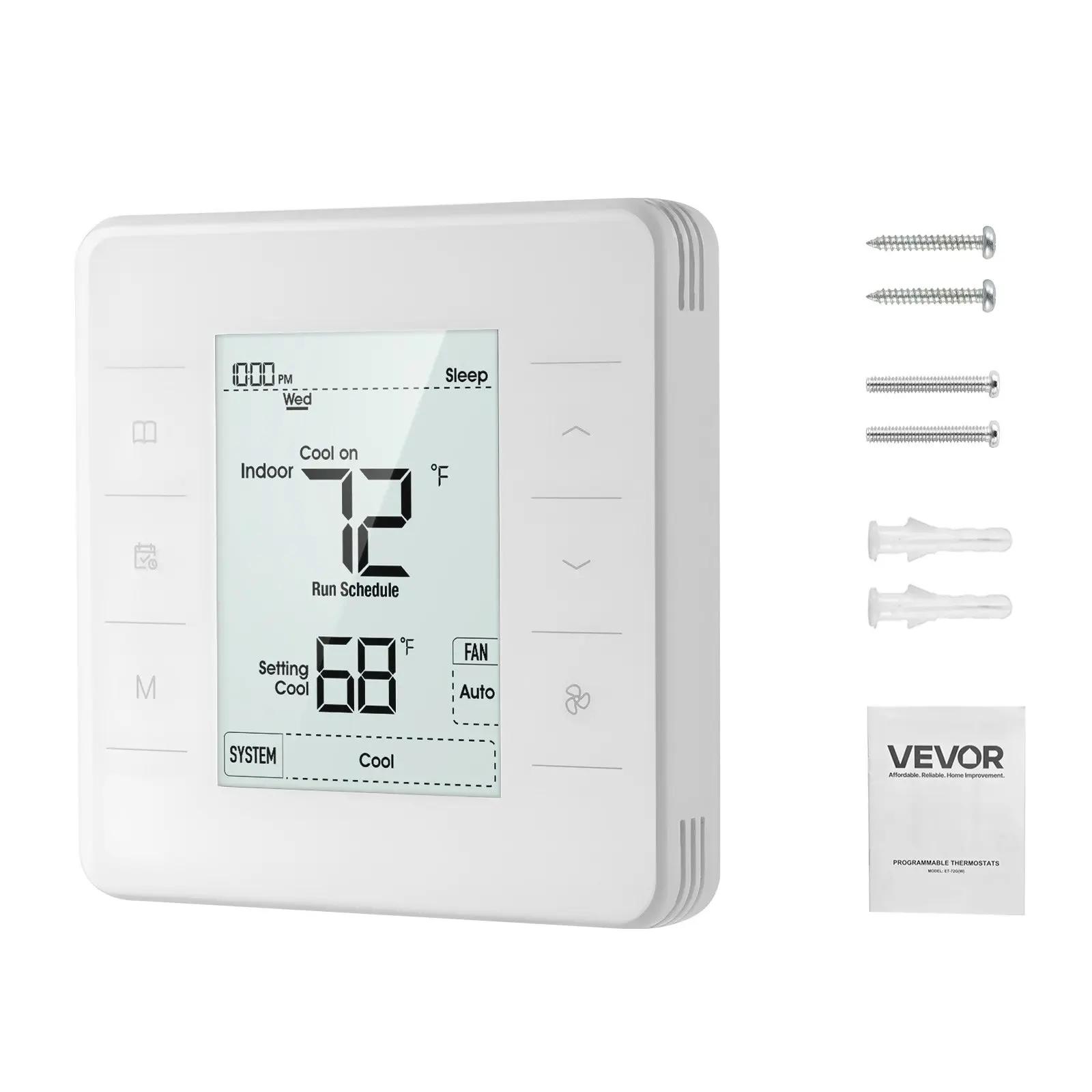 VEVOR 7-Day Programmable Digital Display Thermostat, Energy-Saving Indoor Use Tool Upgrade, 1Cool+1Heat for Heat Pump, LED Backlight Screen, Wide Temp Range White Thermostat for Air Conditioner