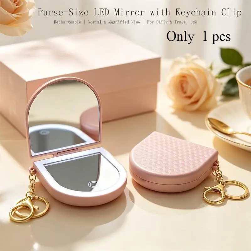 LED Compact Mirror Keychain, Travel Makeup Mirror with Lights, USB-Rechargeable, Dual-Magnification, Ideal for Women, Gift Idea, Travel Lighted Makeup Mirror #GLOBAL PICKS