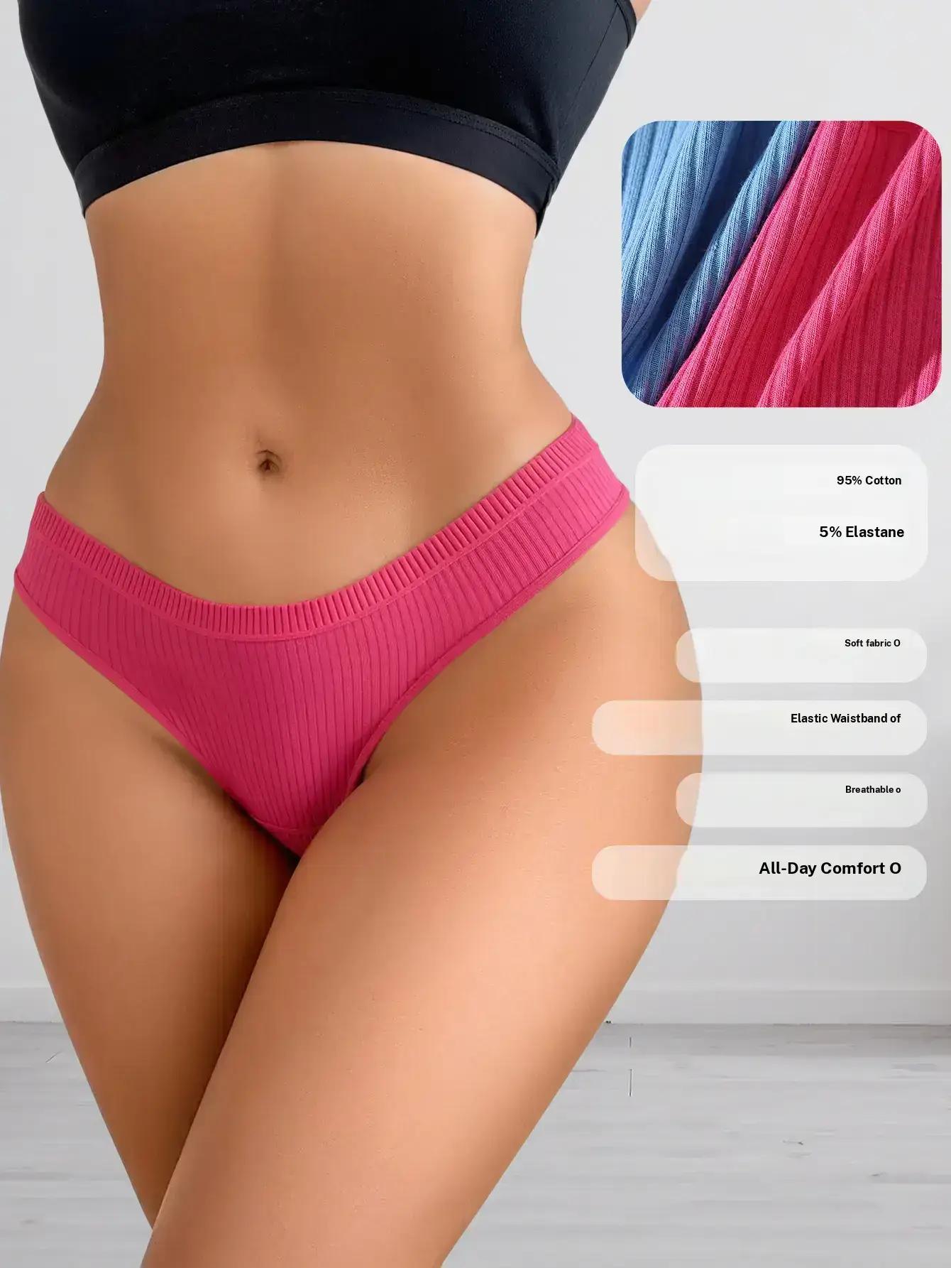 Hotcom Women's 14pcs Solid Drop Waist Cotton Thong Set Soft Comfy Basic Fit Breathable Ribbed Panty Underwear for Daily Wear All Seasons Casual Wear Machine Washable Elegance Lingerie Mixed Color Minimalist Style SpringStatements