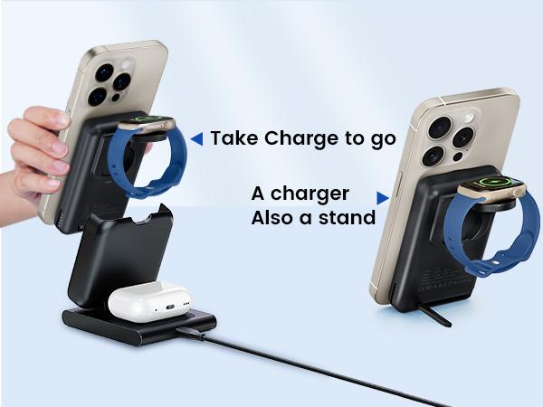 New RORRY 3-in-1 Charging Station, [10000mAh Detachable Power Bank] [Foldable with Magnet Ring and Adapter] Magnetic Wireless Charging Station, Magnetic Charging Station for iPhone 15/14/13, Apple Watch and AirPods  TikTokShopBlackFrid
