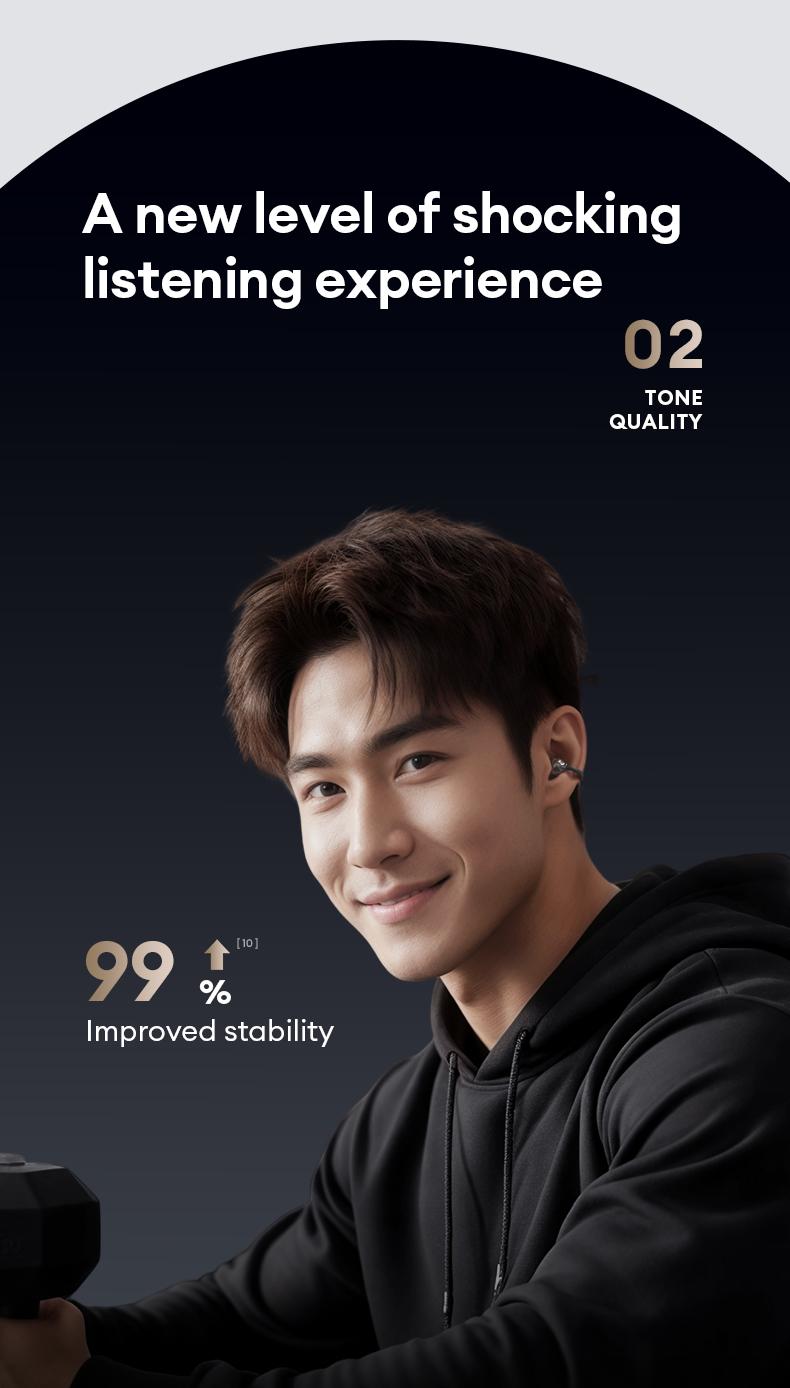 HYUNDAI C03 Clip On Wireless Headphones with 2025 Bluetooth 6.0 for Faster, Stable Connection & Low Power Use, DT6.0 Pulse Directional Tech, 360° ACS Panoramic Sound, IPX5 Waterproof Audio Earbuds for Music & Calls, Comfortable for Sports