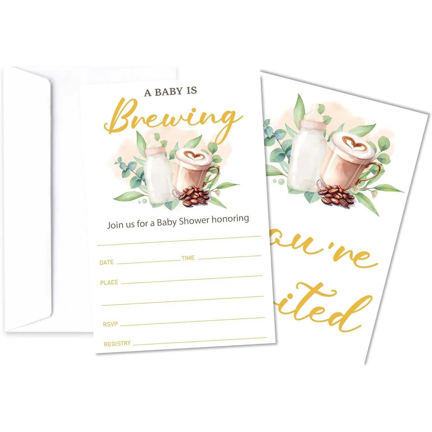 Baby Shower Invitation, Brewing Theme Gender Reveal Invitation, 25 Baby Invites With Envelopes For Girls Boys, Gender Neutral Invite Cards For Party Favor Decorations -A04