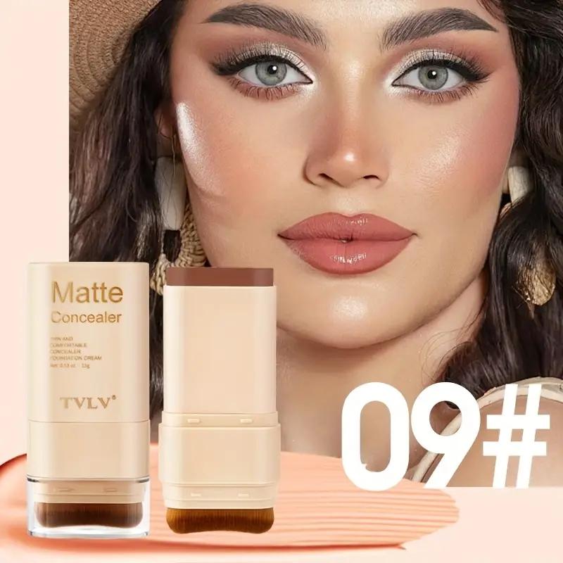 2-In-1 Foundation Concealer Stick, Long-Lasting Waterproof Matte Effect, Flawless Complexion, Internal Brush Head, Full Coverage Creamy Texture, Multi-Tones Available
