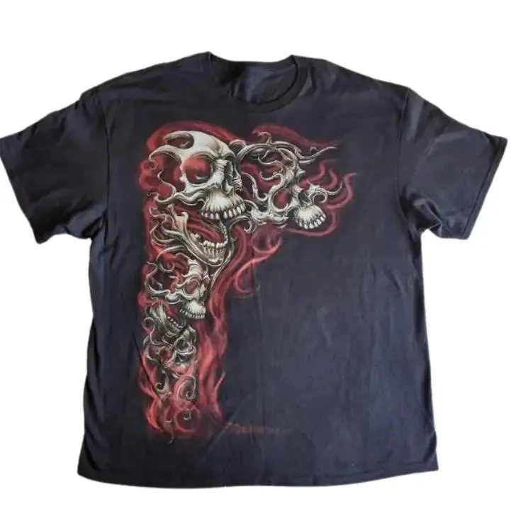 Y2K Gothic Punk Flaming Skulls Biker Grunge Affliction Black Graphic T-Shirt, Skulls Shirt, Unisex T-Shirt, Gift For Men