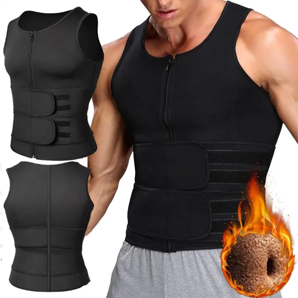 Men's Neoprene Shapewear Sauna Vest - Double Belt, Mid Waist, Breathable, Sweat-Wicking, Abdomen-Targeting, Pull On, Black Dry Fit Compression Activewear for Gym, Camo Options in 2XL, 3XL