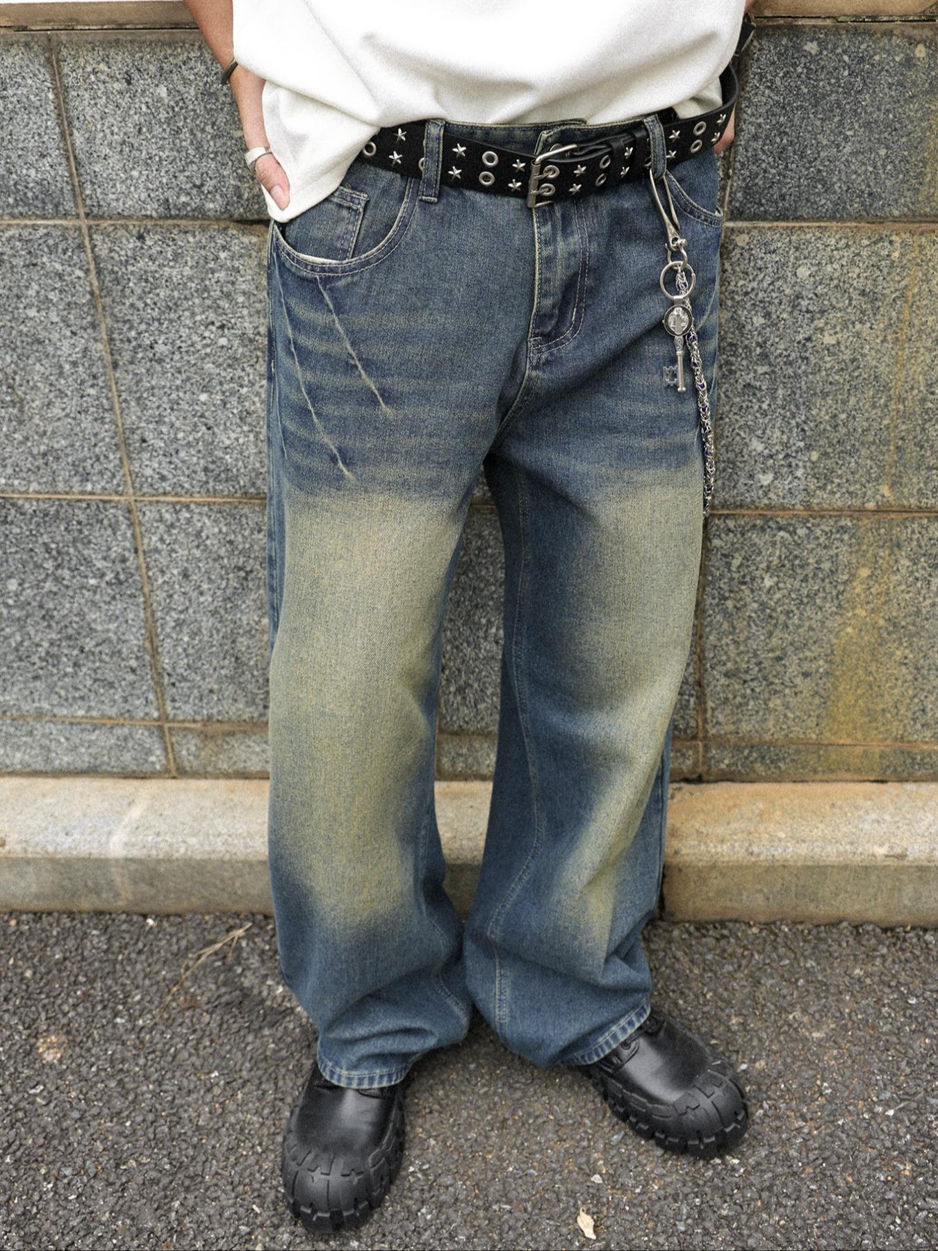 Men's Solid Color Denim Jeans, Loose Casual Comfy Wide Leg Trousers for Daily Wear, Woven Bottoms for All Seasons, Jean Pants Bottoms