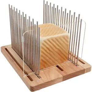 Bread Slicer, Stainless Bread Slicer for Homemade Bread,Bread Slicing Guide, Foldable and Cutting Guide, and Stable Wooden Structure for Bread Loaf Slicer