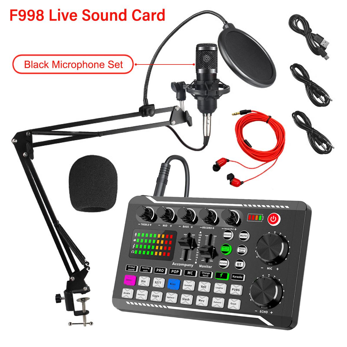 Wireless Bluetooth-compatible Dj Sound Card Device, RGB Color Buttons, Bm-800 Microphone Set, PC Phone Karaoke Party Live Streaming, Live Audio Mixer, Audio Mixer for PC