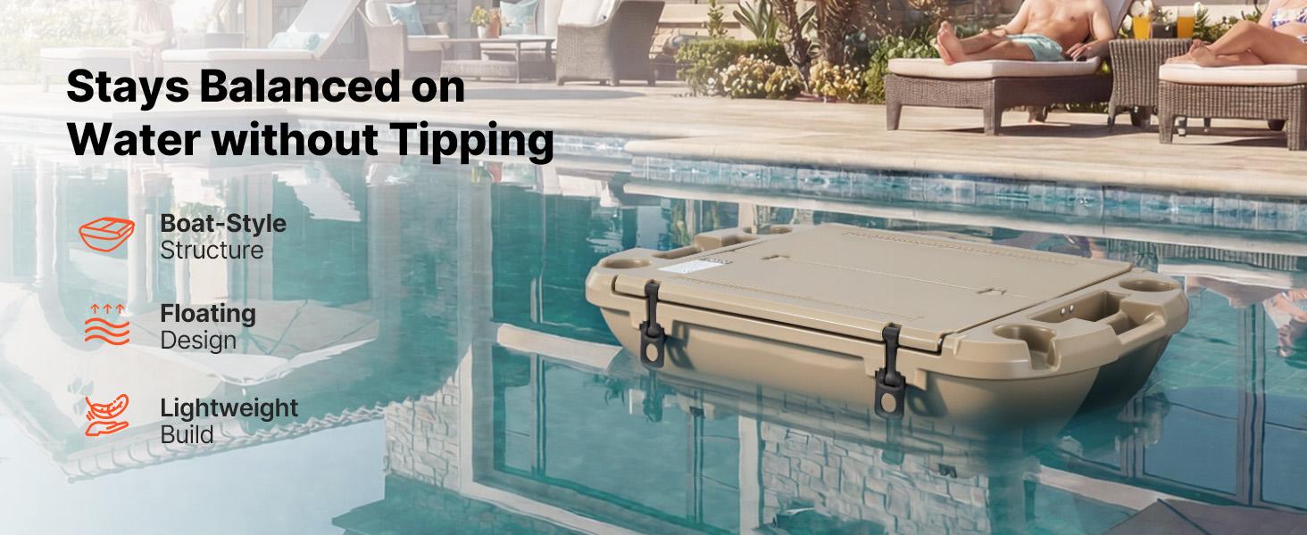 Floating Cooler, 40 QT Floating Ice Chest with Dry Storage Tow Rope, Premium LLDPE Amphibious Drink Cooler for Water Land, Cruise Smoothly Stable on Lake, River, Pool, Beach, Kayak, Apricot