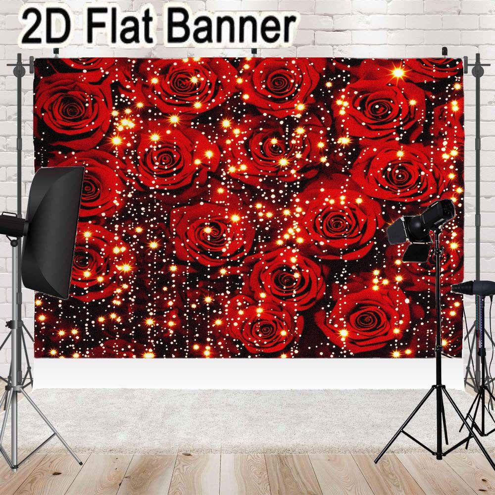 2D flat banner, 1pcMagical Red Rose Backdrop with Twinkling Lights, Romantic Rose Party Decor for Festive Events, Dark Background Sparkle Rose Decorations for TikTok Content