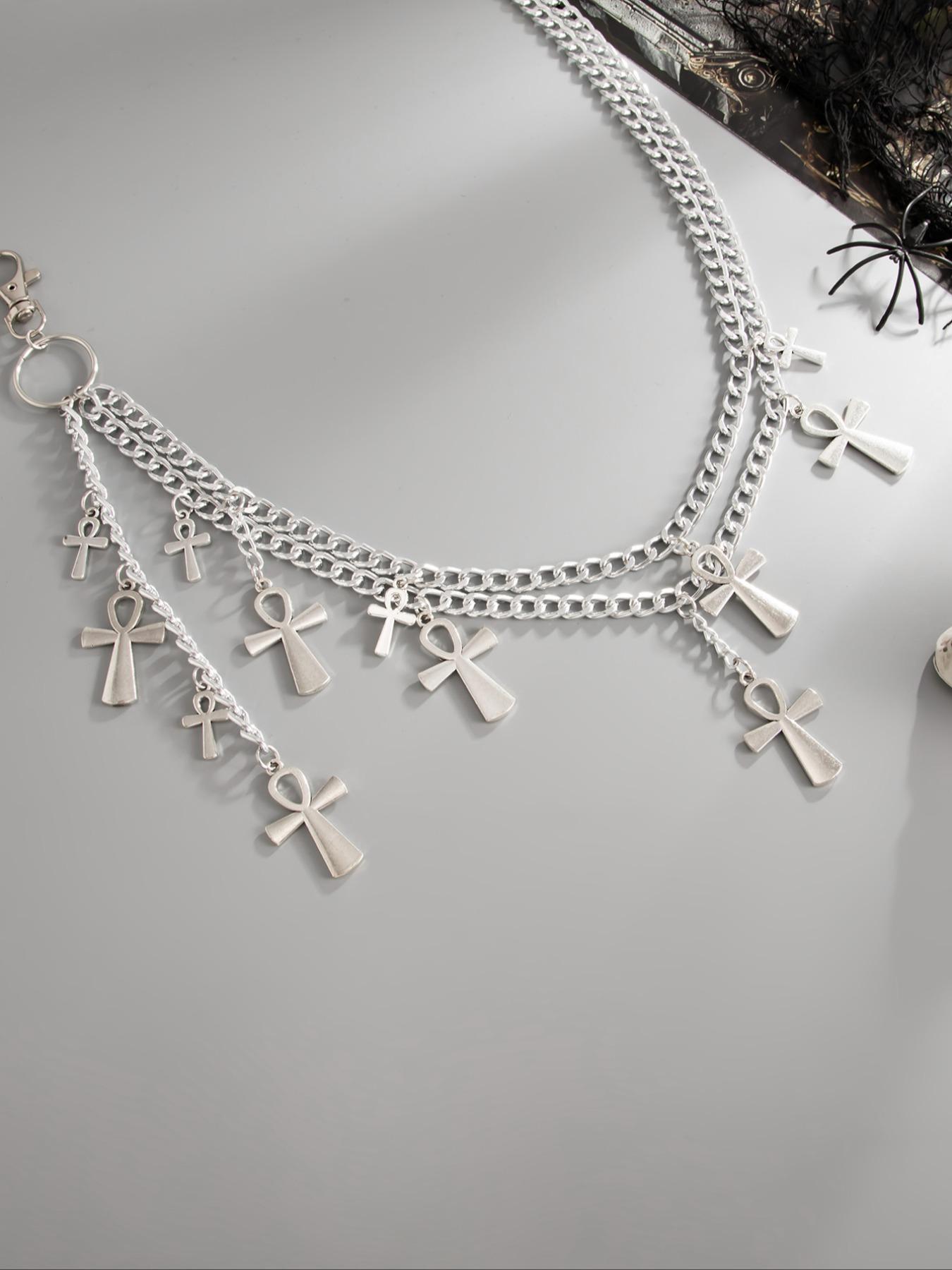 Punk Gothic Cross Tassel Waist Chain Body Jewelry for Women, Adjustable Alloy Plain Design Accessory for Daily Party Holiday Wear