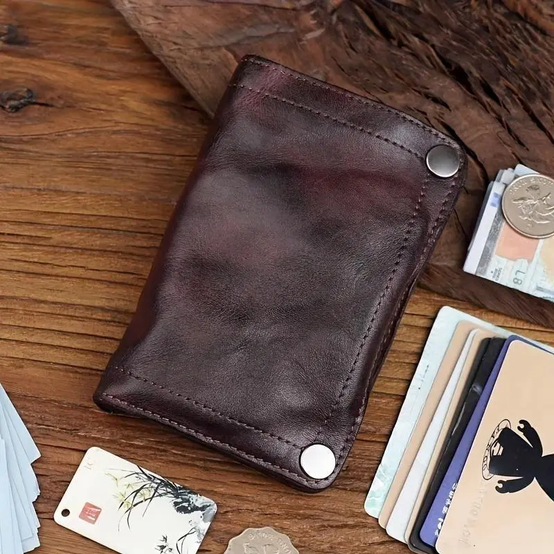 Men's Wallet - Vegetable Tanned First Layer Cowhide, Handmade Look, Multi-Card Slot, Large Capacity Men's Card & ID Case Purse, Wallet Purse